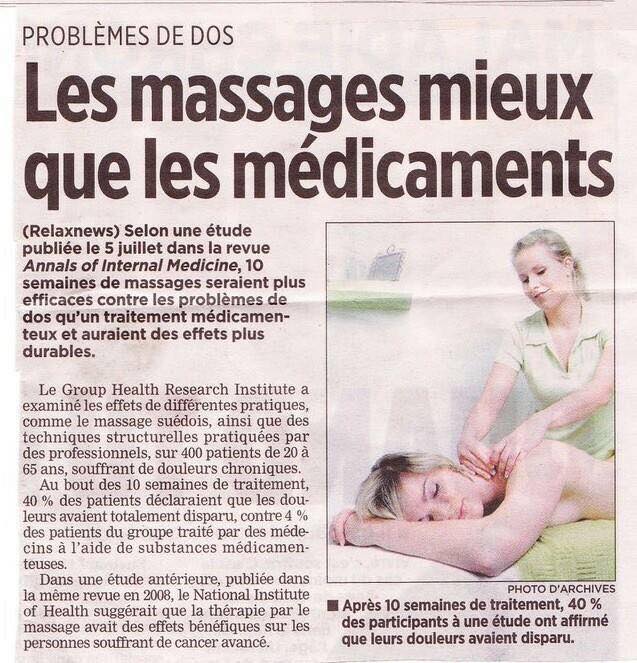 Articles dans un journal sur le massage.